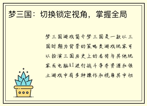 梦三国：切换锁定视角，掌握全局